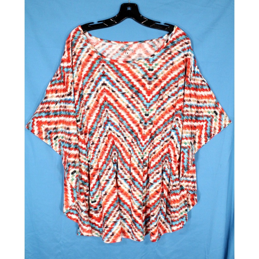 MIX & CO. Soft Knit CHEVRON PATTERN Elastic Waist KAFTAN BLOUSE/TOP Sz 1X